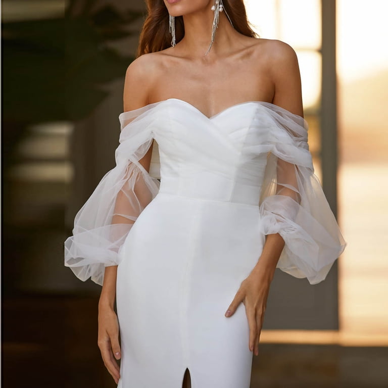 sexy elegant white dresses KONBECA Women's White Wedding Guest Dress, Sexy Fringe Sleeveless O-Neck  Sling Evening Long Dress, Elegant Slimming Long Dress for Photoshoot, Prom Dress  White-D L