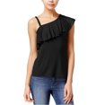 thumbnail image 1 of Almost Famous Womens One Shoulder Ruffle Pullover Blouse, Black, Juniors, Large, 1 of 1