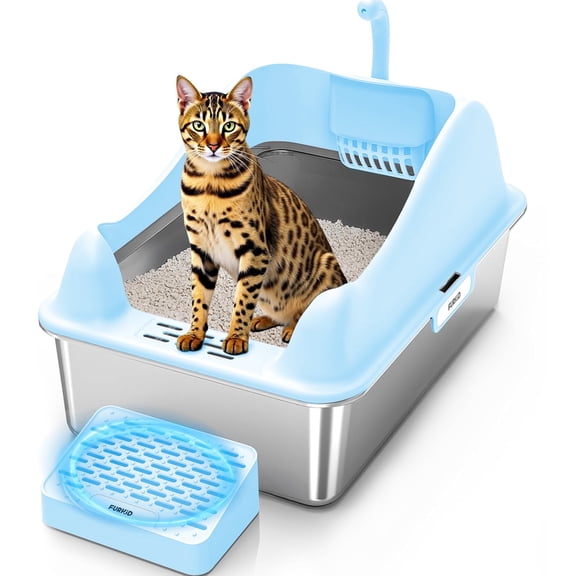 SEALON Enclosed Stainless Steel Cat Litter Box with Lid Extra Large Litter Box for Big Cats XL Metal Litter Pan Tray with High Wall Sides Enclosure, Non-Sticky, Anti-Leakage, Easy Cleaning