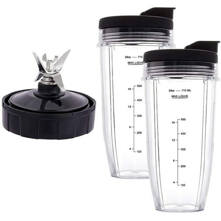 

ILIJIJO 24Oz Cups with To-Go 7 Fins Extractor Blade for Auto IQ BN801 SS101 BL480-30 BL641 BL642-30 Blender