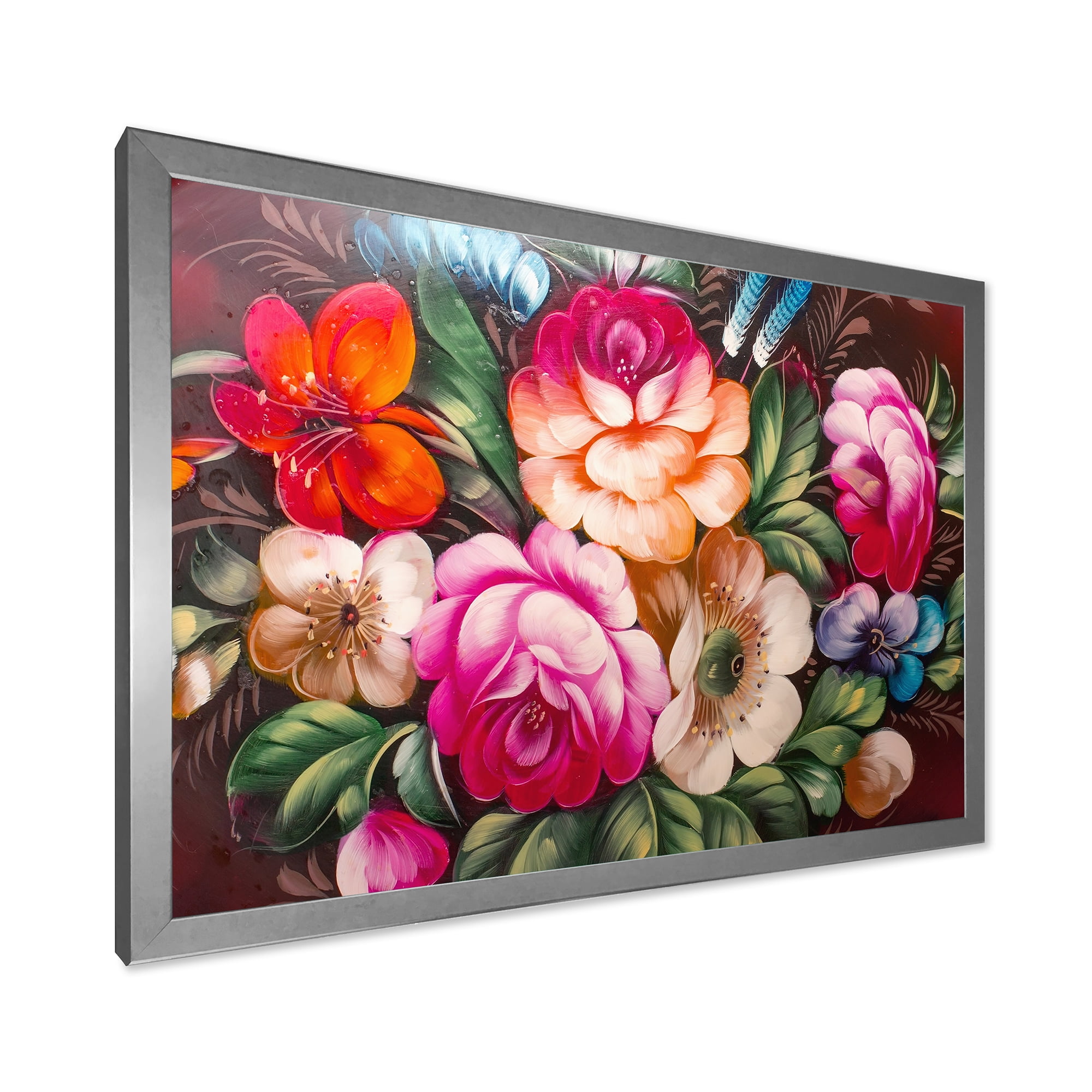 Designart 'Vintage VIbrant Yellow and Red Flower Still Life III' Traditional Framed Art Print