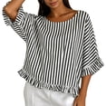 thumbnail image 6 of Summer Boatneck Striped Elegant Tops for Women Loose Fit Casual Ruffle Elbow Sleeve Tee Trendy Outdoor T-Shirts for 2026, 6 of 8