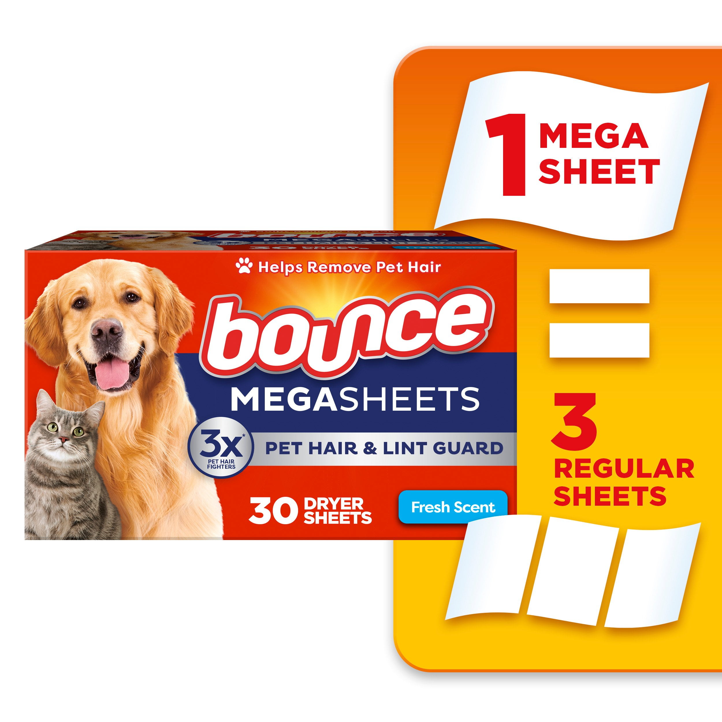 (9 pack) Bounce Dryer Sheets, Pet Hair and Lint Guard, Fresh Scent, 30 Mega Dryer Sheets