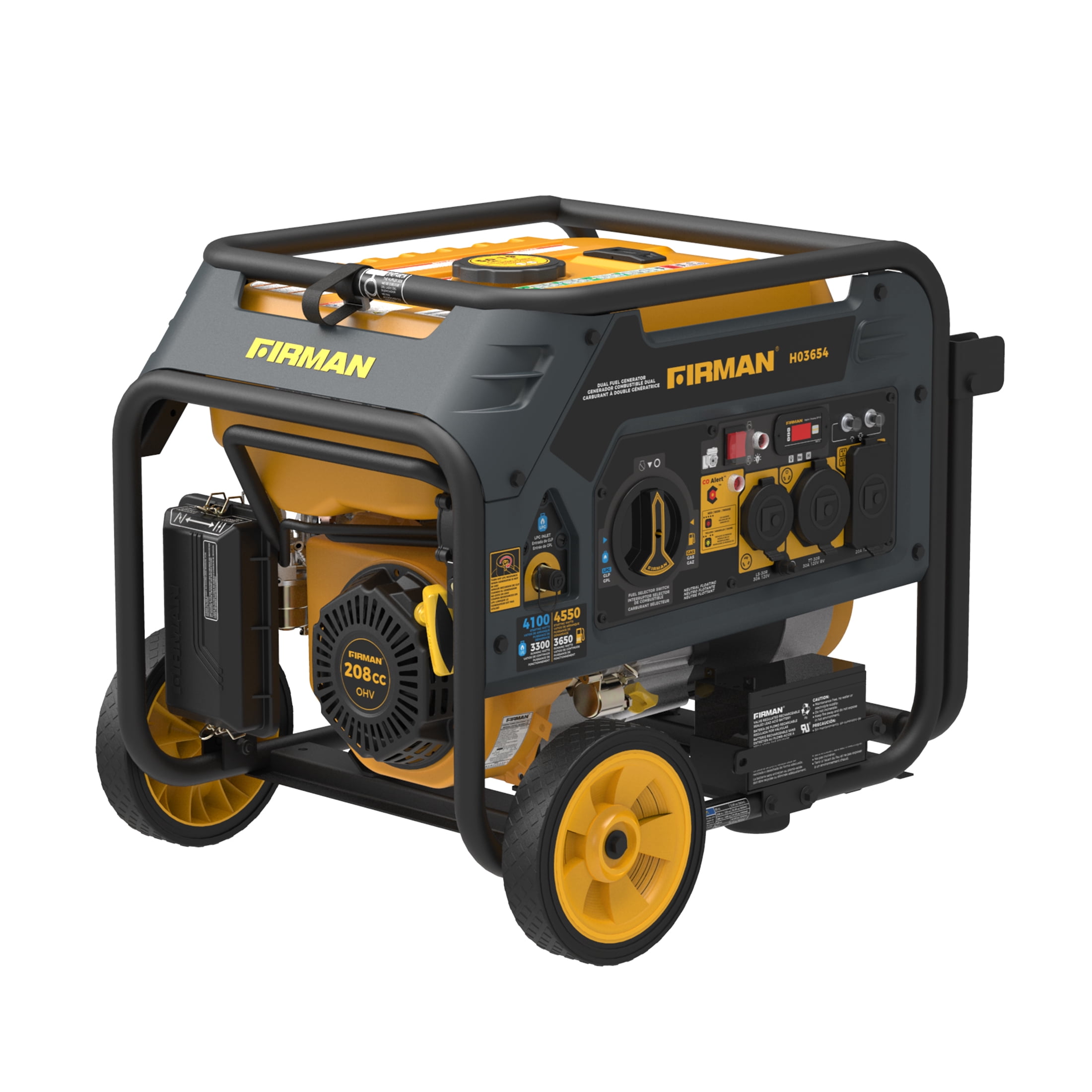 FIRMAN 3650W Dual Fuel Push Button Start Power Generator, CO Shut-Off