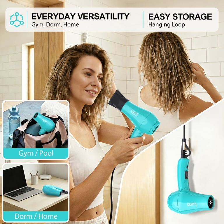 Lura, Travel Hair Dryer, Dual Voltage Mini 1200W Folding Handle