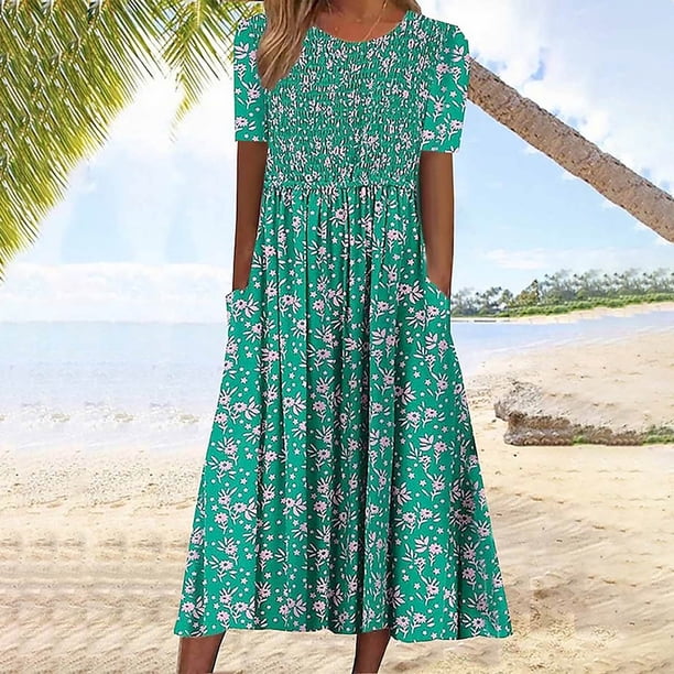 Puntoco Vestido Mujer Estampado Cuello Redondo Verde M,Regalos Para Mujer Joven
