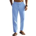 thumbnail image 5 of Men's Simple Casual Elastic Waist Drawstring Straight Leg Linen Pants Light Blue XXL, 5 of 10