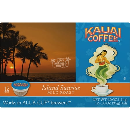 Kauai Coffee Island Sunrise Hawaiian K-Cup Coffee Pods, Mild Roast, 12 Count