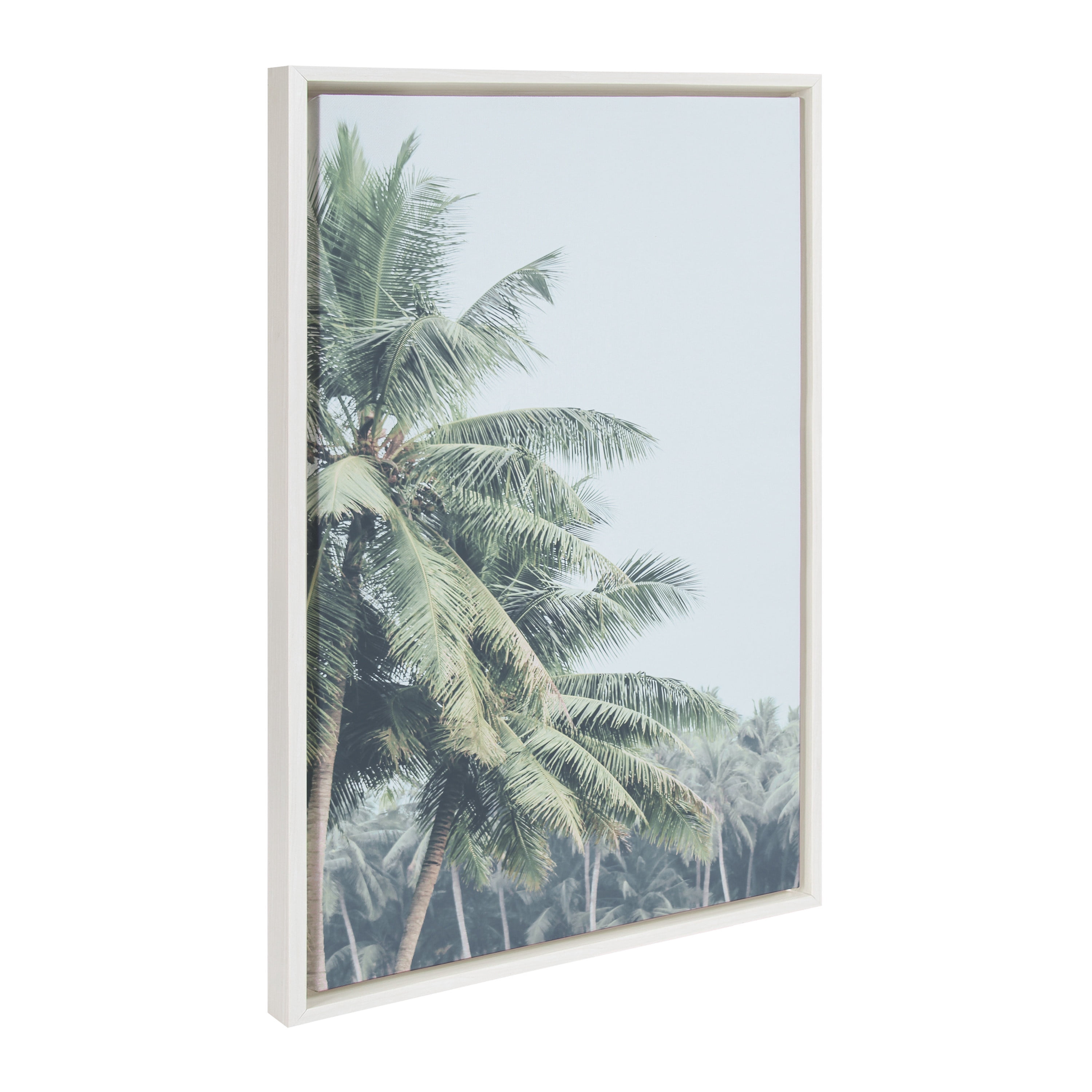 Kate and Laurel Sylvie Pale Green Coconut Palm Trees Framed Canvas Wall Art by the Creative Bunch Studio 23x33 White Warm Tropical Art for Wall