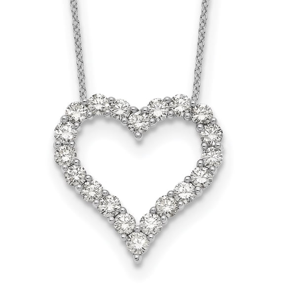 14K White Gold Cable Diamond Necklace Chain True Origin 2 carat Lab Grown VS/SI D E F Open Heart 18 inch 22.39 mm