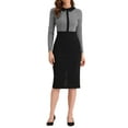 thumbnail image 2 of INSPIRE CHIC Business Dress for Women's Contrast Placket Houndstooth Print Bodycon Dress with Belt, 2 of 5