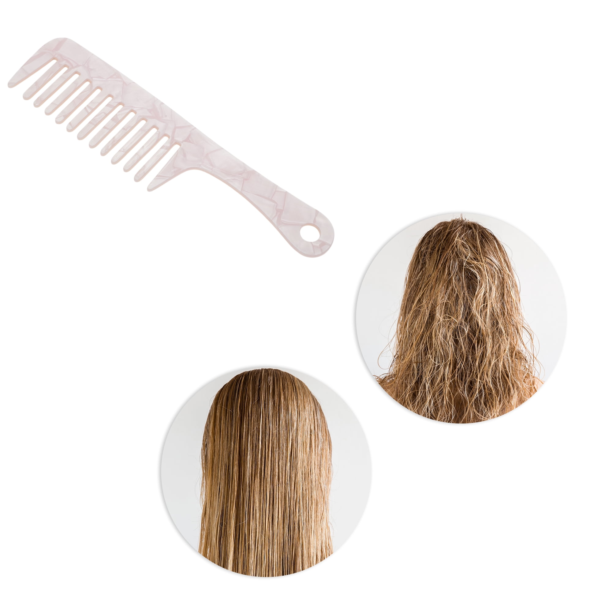 Unique Bargains 1 Pc Durable Marble Handle Hair Comb for All Hair Types Styles White