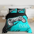 thumbnail image 2 of Manfei Gamer Gaming Queen Comforter Set,Gamepad Controller Bedding Sets,Cyan Graffiti Bedding Comforter Set For Teens,Microfiber Bedroom Decor Reversible,3pcs, 2 of 8