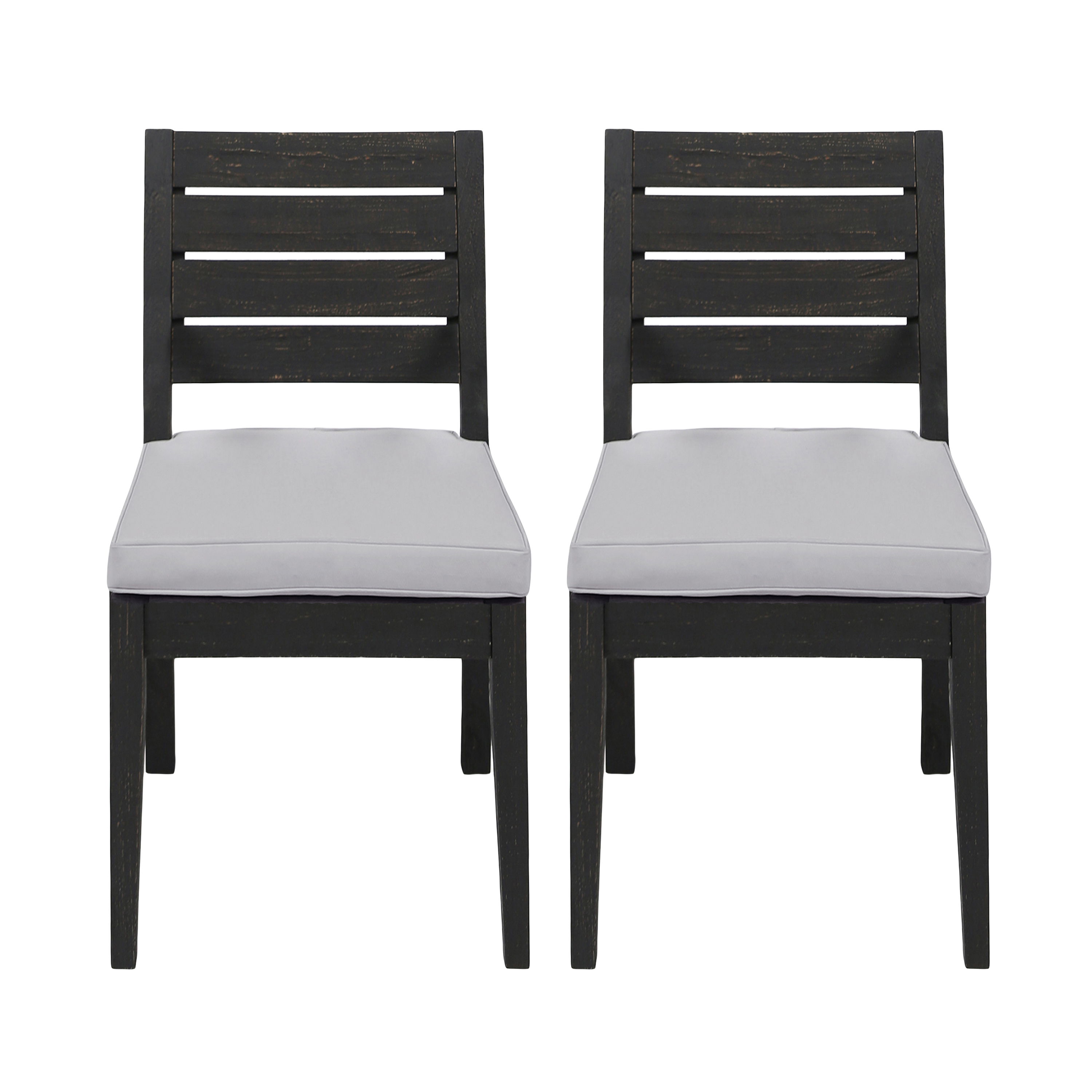 Outdoor Armless Cushioned Dining Chair Set of 2, Sandblast Wood Frame Leisure Seats for Patio Garden, Dark Gray and Light Gray