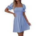 thumbnail image 3 of Txlixc Vestido de manga corta de mujer, cuello cuadrado, pliegue de pliegue Txlixc moda, 3 of 6