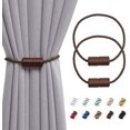 thumbnail image 1 of 2 Pack Magnetic Curtain Tiebacks 16 Inch Handmade Weave Side Rope Curtain Holdbacks Convenient Decorative Cylinder Curtain Drape Tie Backs for Home & Office Window Drapery (New Deep Coffee), 1 of 5