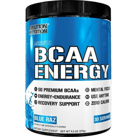 Evlution Nutrition BCAA Energy Powder, Blue Raz, 30 (Best Amino Acids To Build Muscle)