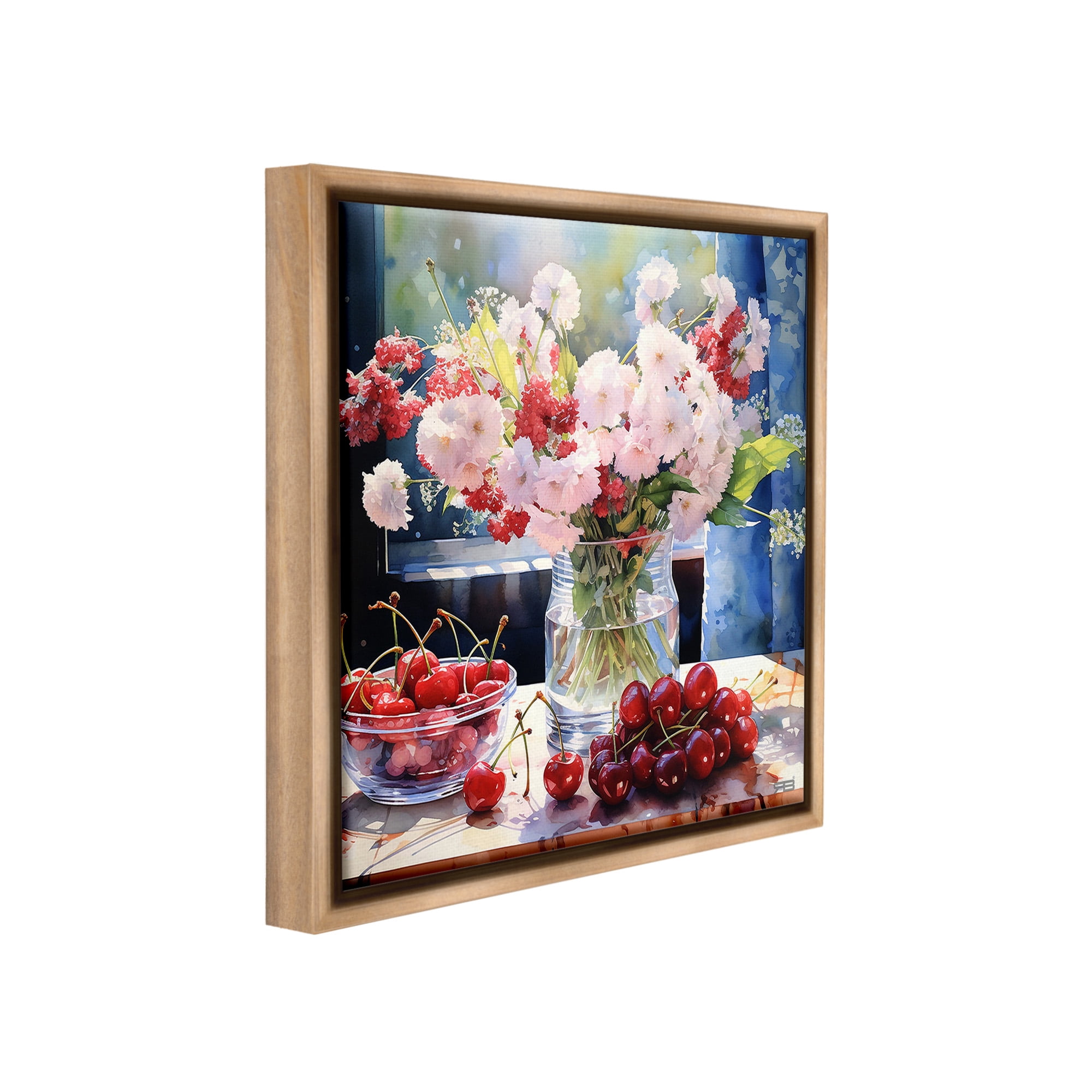 Stupell Industries Summer Blossoms & Cherries Botanical & Floral Painting Brown Floater Framed Canvas Art Print Wall Art, 18 x 18