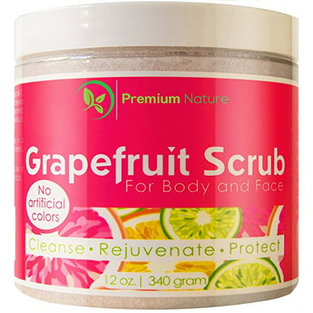 Grapefruit Scrub For Face & Body 12 Oz, 100% Natural Facial Cleanser With Sea Salt and Essential Oils - Clears Acne , Exfoliates, Moisturizes, Radiant Skin Complexion, By Premium