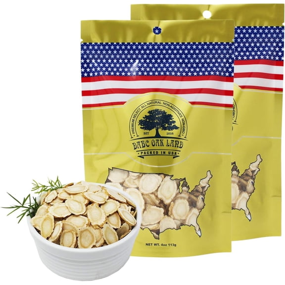 8OZ American Ginseng Slices from Wisconsin, DOL American Wisconsin Ginseng Slices Root for Tea, Energy for Men Women Health Boosts Immunity Round Strip 2X 4OZ Bag