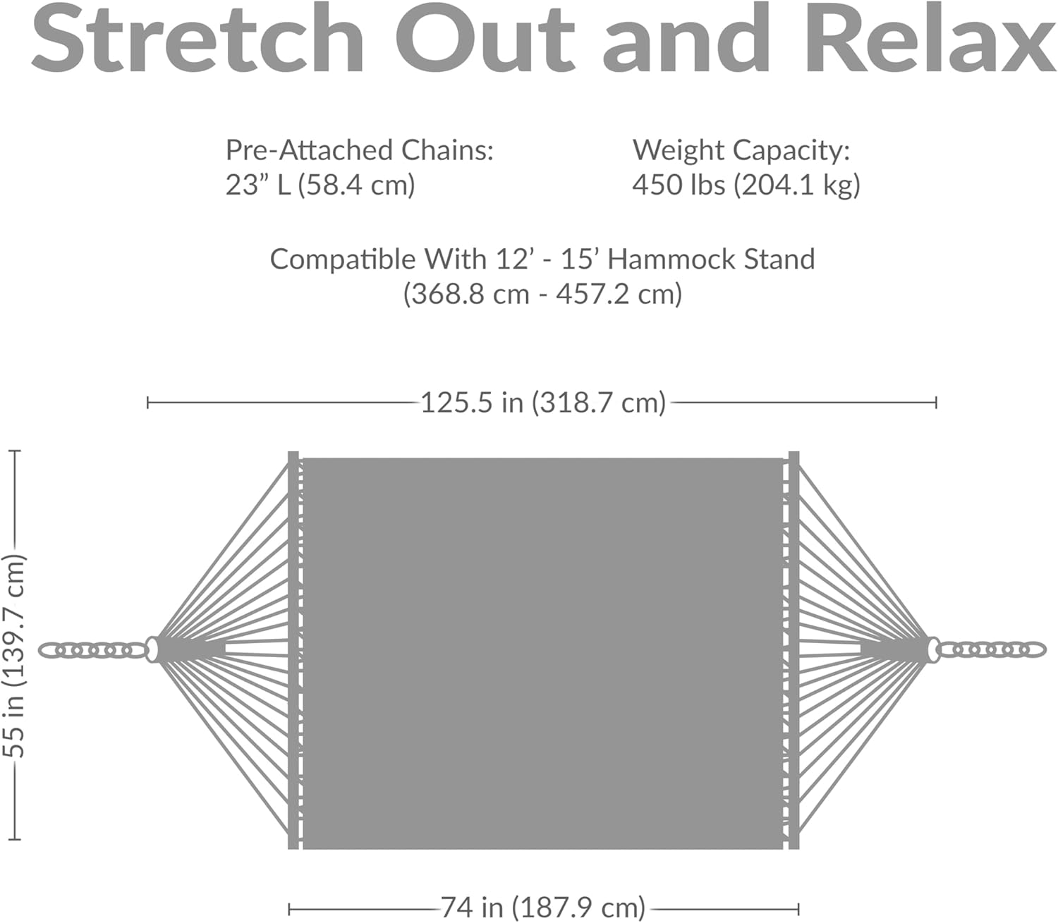 Quilted 2-Person Outdoor Hammock with Spreader Bars, 450 LBS Heavy-Duty Hammock