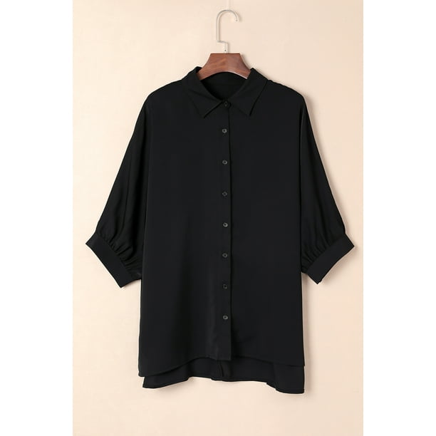 ABPHQTO Camisa oversize de mujer negra con manga farol 3/4