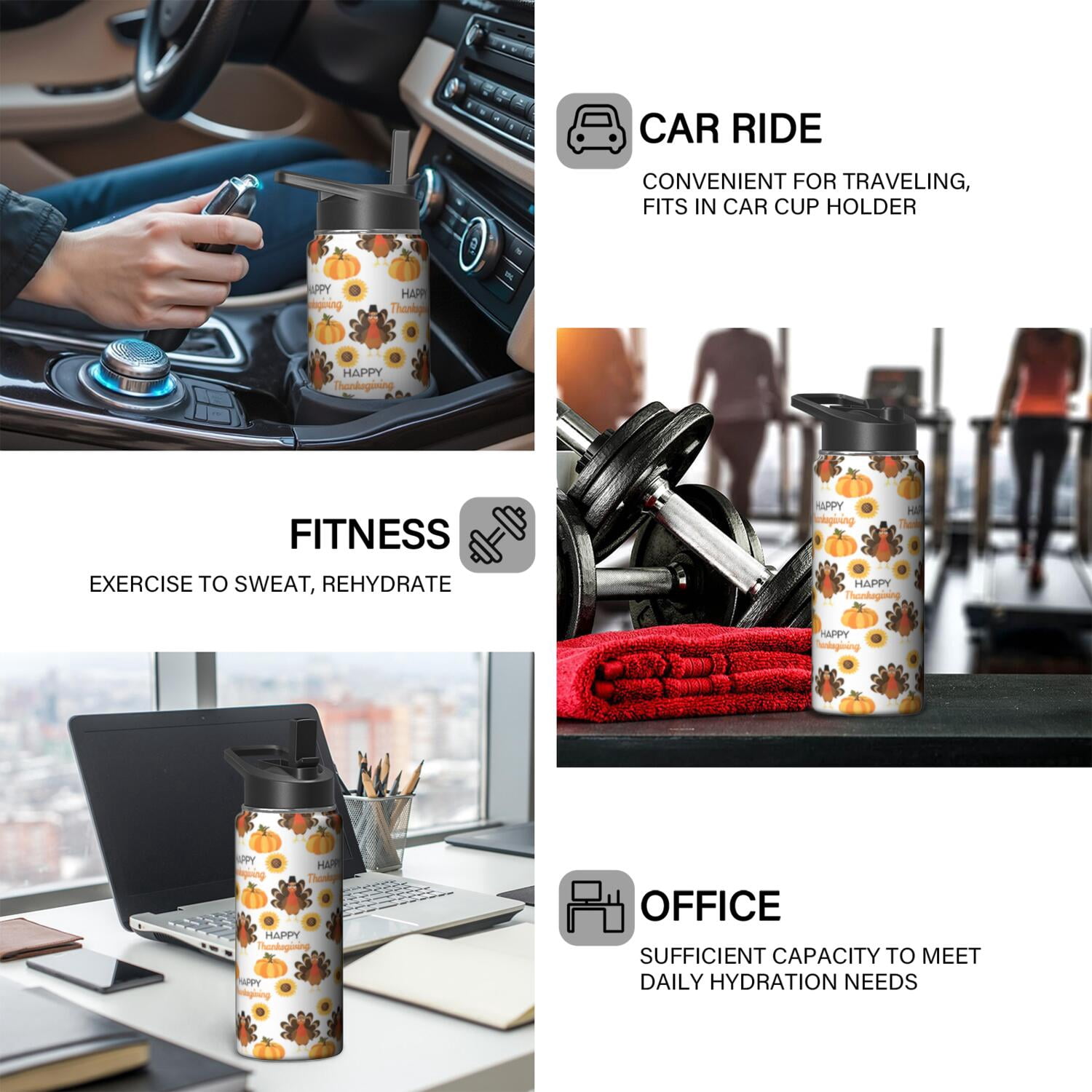 Double Walled Insulated 18oz Stainless Steel Sports Holiday Gifts Themed Water Bottle with Handle Lids Wide Mouth, Leakproof, 24Hrs Cold 12Hrs Hot, Gym Flask for Holiday Gifts Themed Lovers