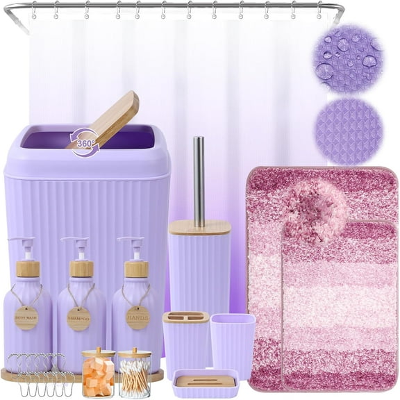 32PCS Bathroom Sets with Shower Curtain and Rugs Purple Bathroom Accessories Shower Curtain Set Bathroom Accessories Bathroom Decor