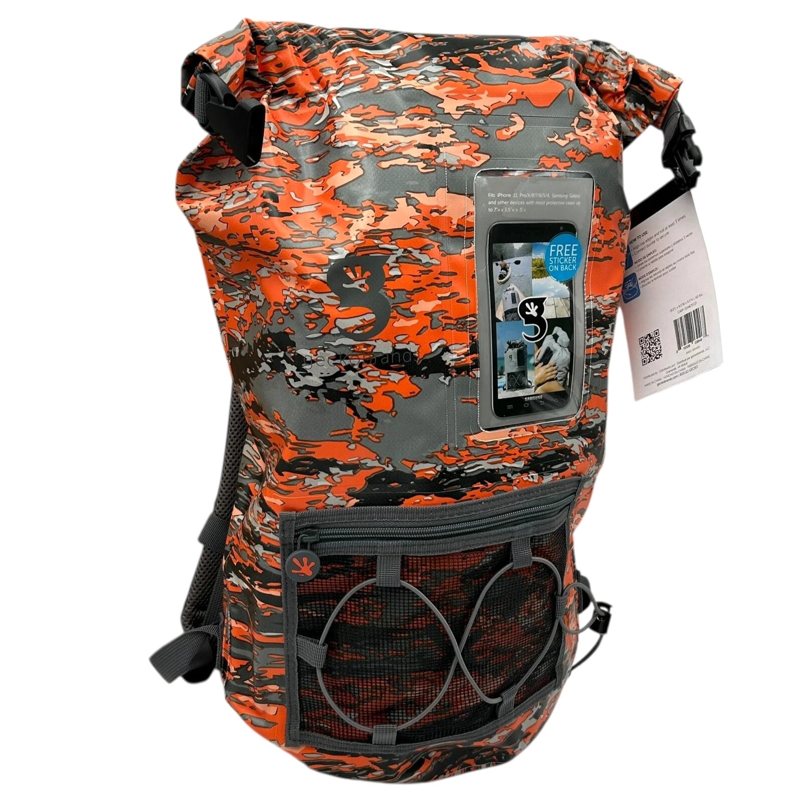 GECOBRANDS Hydroner 20L Camo Dry Bag Waterproof Backpack Orange-Gray Roll Top