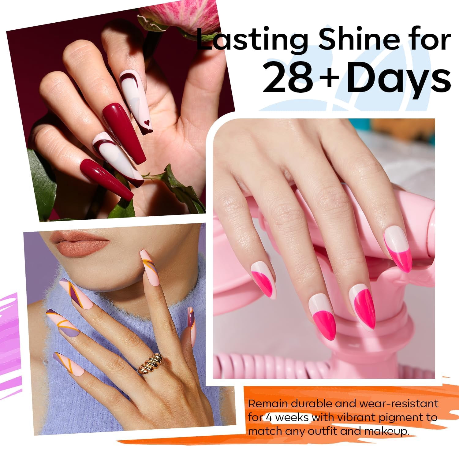 modelones 32 PCS Gel Nail Polish Set, 28 Colors Spring Summer Rainbow Gel Polish with No Wipe Base Coat, Glitter & Glossy & Matte Top Coat Soak Off LED Nail Art Kit Salon at Home