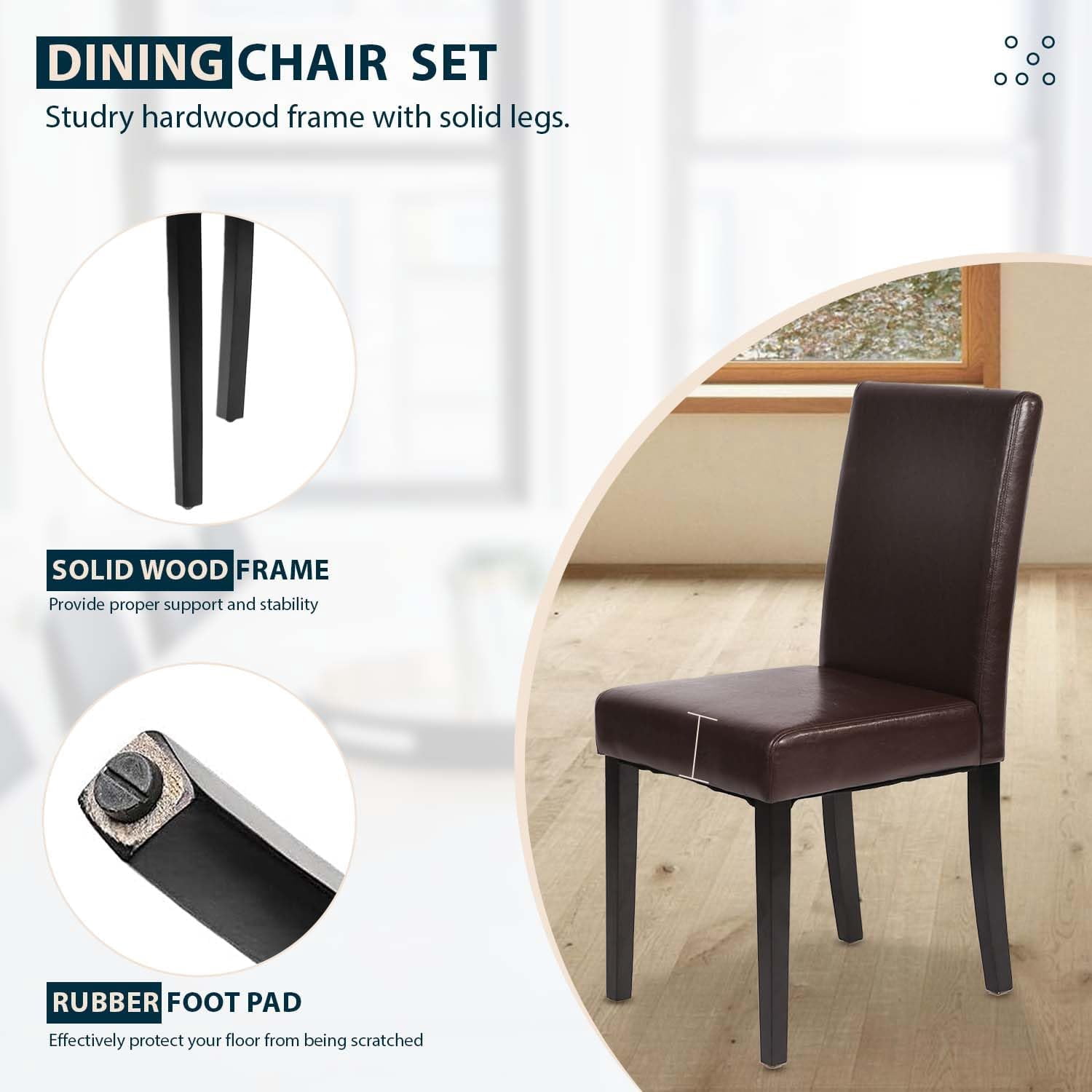 Dining Chairs Set of 4 - PU Leather Upholstered Modern Parsons Chairs with Solid Wood Legs, Sturdy & Durable Curved Backrest for Kitchen, Living Room, Restaurant, Brown