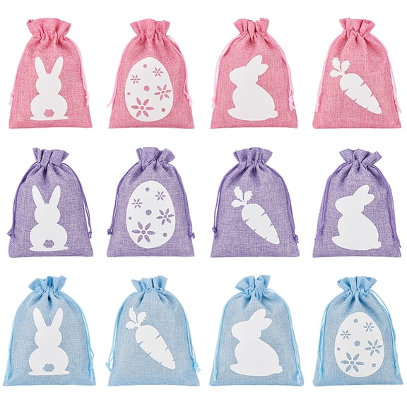 1bag 24pcs 12 styles Easter Cloth Storage Pouches Rectangle Drawstring Bags for Gift Bags Mixed color 18x13x0.1~0.2cm 2pcs/style