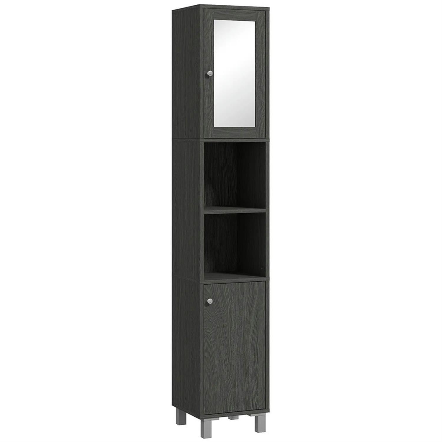 Demi Bonn 70" Tall Bathroom Storage Cabinet, Wooden Freestanding Cabinet with Mirror Doors and Shelves for Living Room, Kitchen, Dining Room, Office, Gray