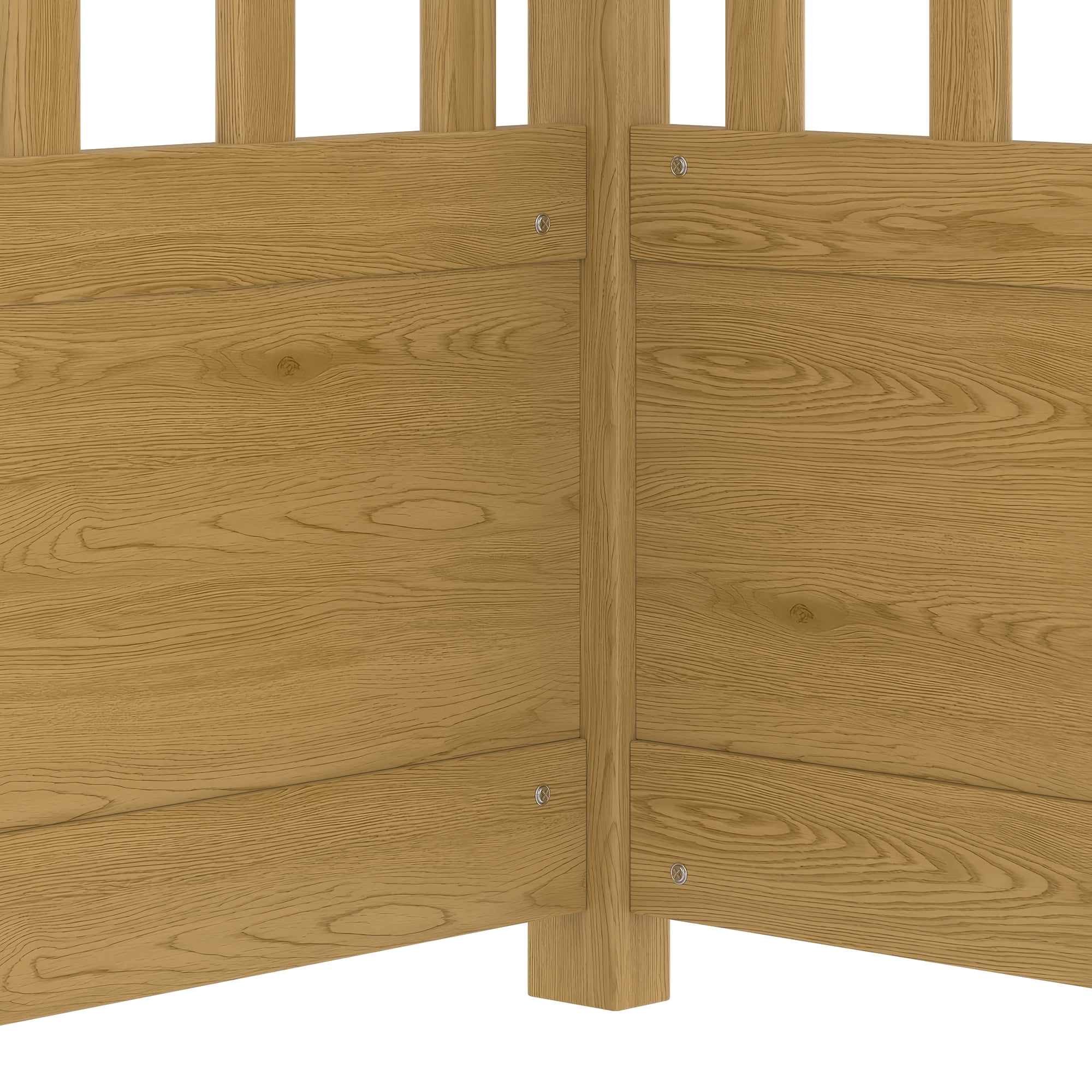 Miniyam Full Size Canopy Bed with Guardrails for Kids and Teens, Natural