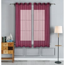 WPM Burgundy Sheer Window Curtain Panels for Bedroom, Kitchen, Kids Room- Solid Semi Voile Drapes Grommet Living Room Panels. 54 inch wide x 45 inch long, Set of 2