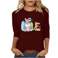 thumbnail image 2 of Xihbxyly Hauts Grande Taille pour Femmes Manches 3/4 T-shirt Imprimé Col Rond de Pâques Manches 3/4 Chandail Col Rond Cadeau de Vacances, 2 of 5