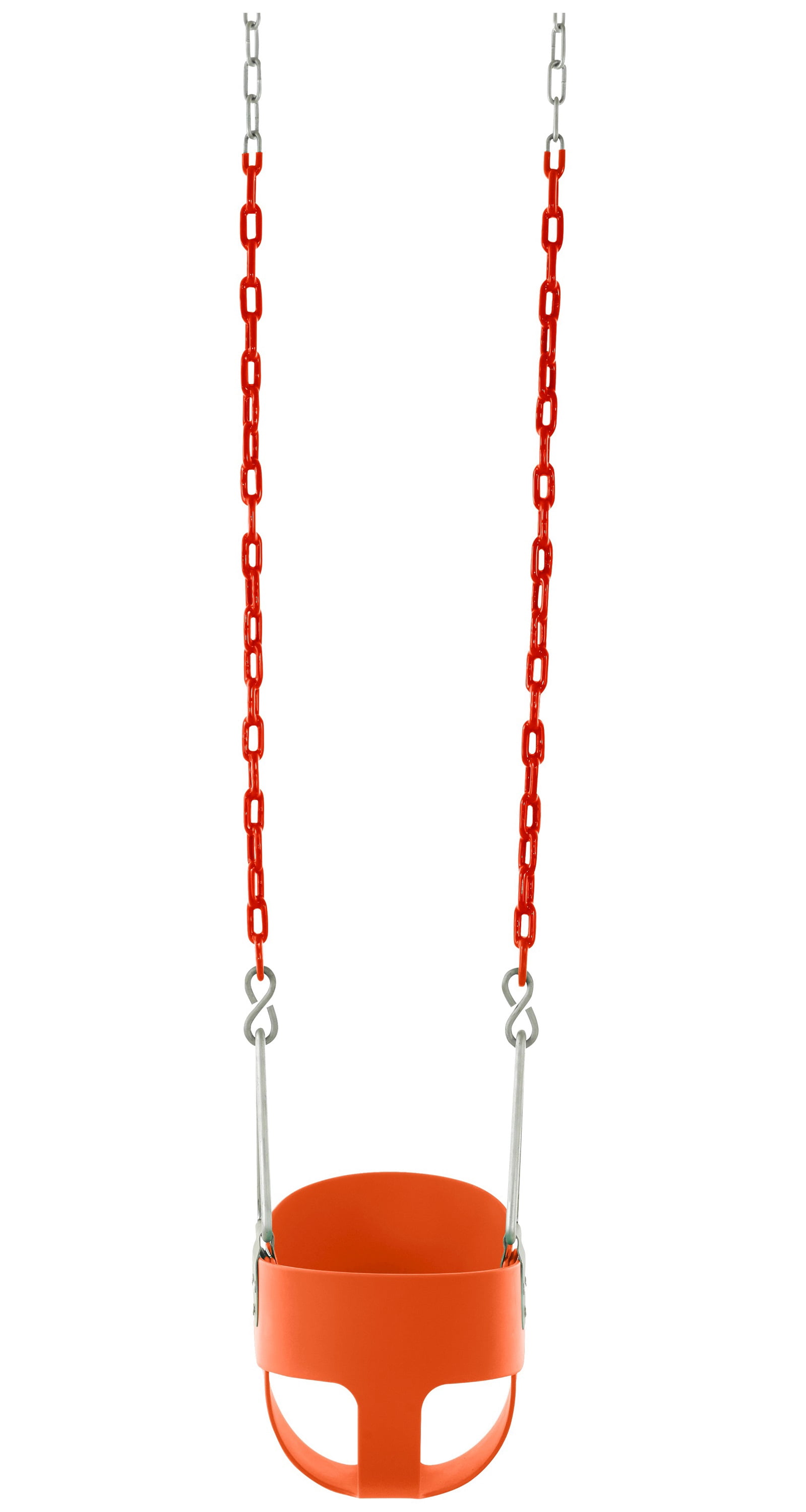 Outdoor Heights High Back Full Bucket Toddler & Baby Swing Set for Backyard Swing with Vinyl Coated Chain (3, Orange)