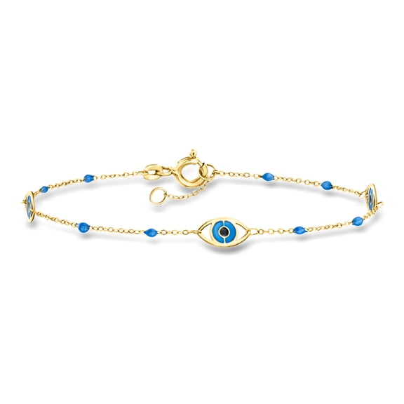 Ross-Simons Italian Blue and Black Enamel Evil Eye Station Bracelet in 14kt Yellow Gold, Women's, Adult
