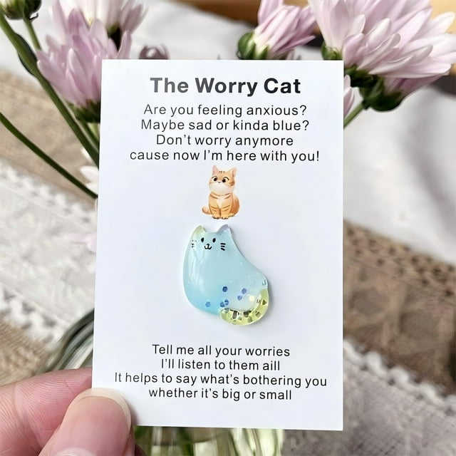 From The Heart Worry Cat - Câlin de Poche Fait Main pour Chat, Mini Poche pour Animaux, Cartes Commémoratives pour Chat et Cartes de Sympathie pour Animaux