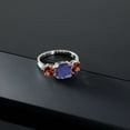 thumbnail image 3 of Gem Stone King 925 Sterling Silver Blue Lapis and Red Garnet 3 Stone Engagement Ring for Women (4.00 Cttw, Gemstone, Cushion 8MM, Size 8), 3 of 5