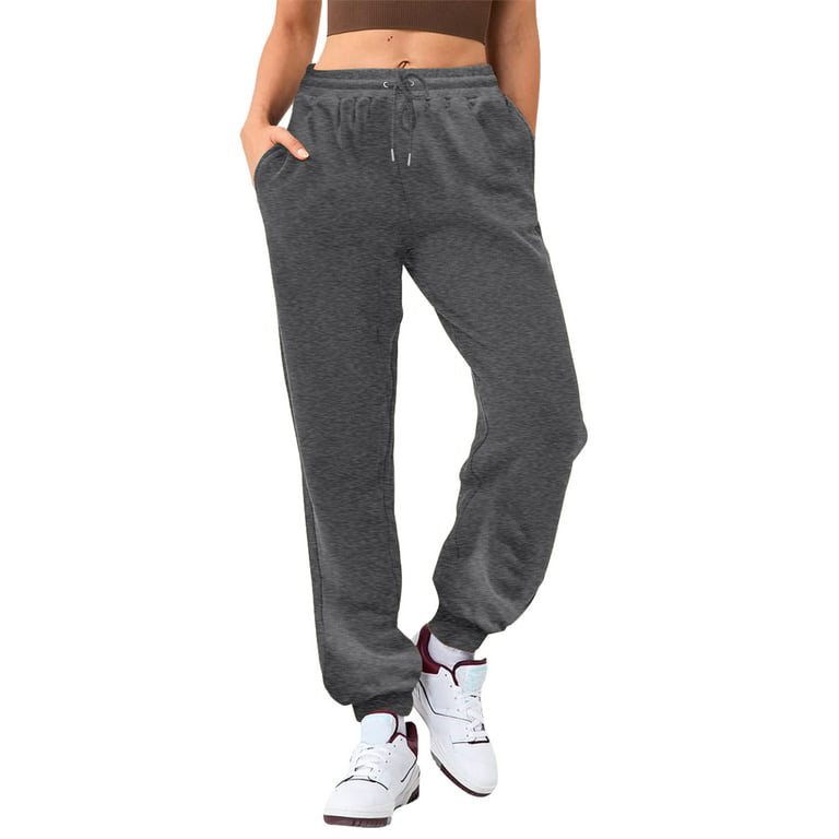 adviicd Casual Pants For Women For Work Sweat Pants Women's Elastic Waist  Drawstring Solid Pants Tapered Trousers with Pockets Dark Gray L