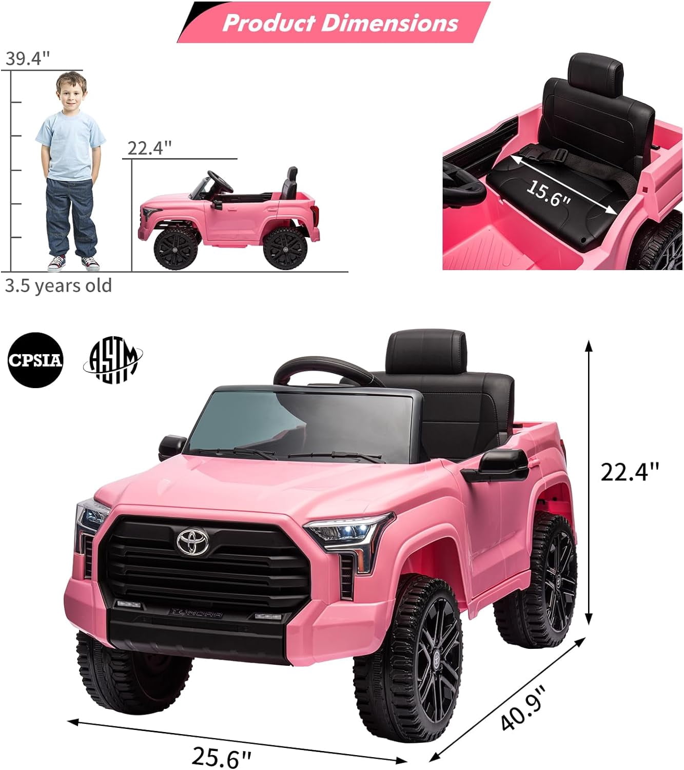 NEILA Toyota Licensed 12V Kids Ride on Truck Car Battery Powered Electric Fun Toys with Remote Control, Spring Suspension, 3 Speeds, LED Lights, Ride on Toy for 3-8 Years Boys & Girls (Pink)