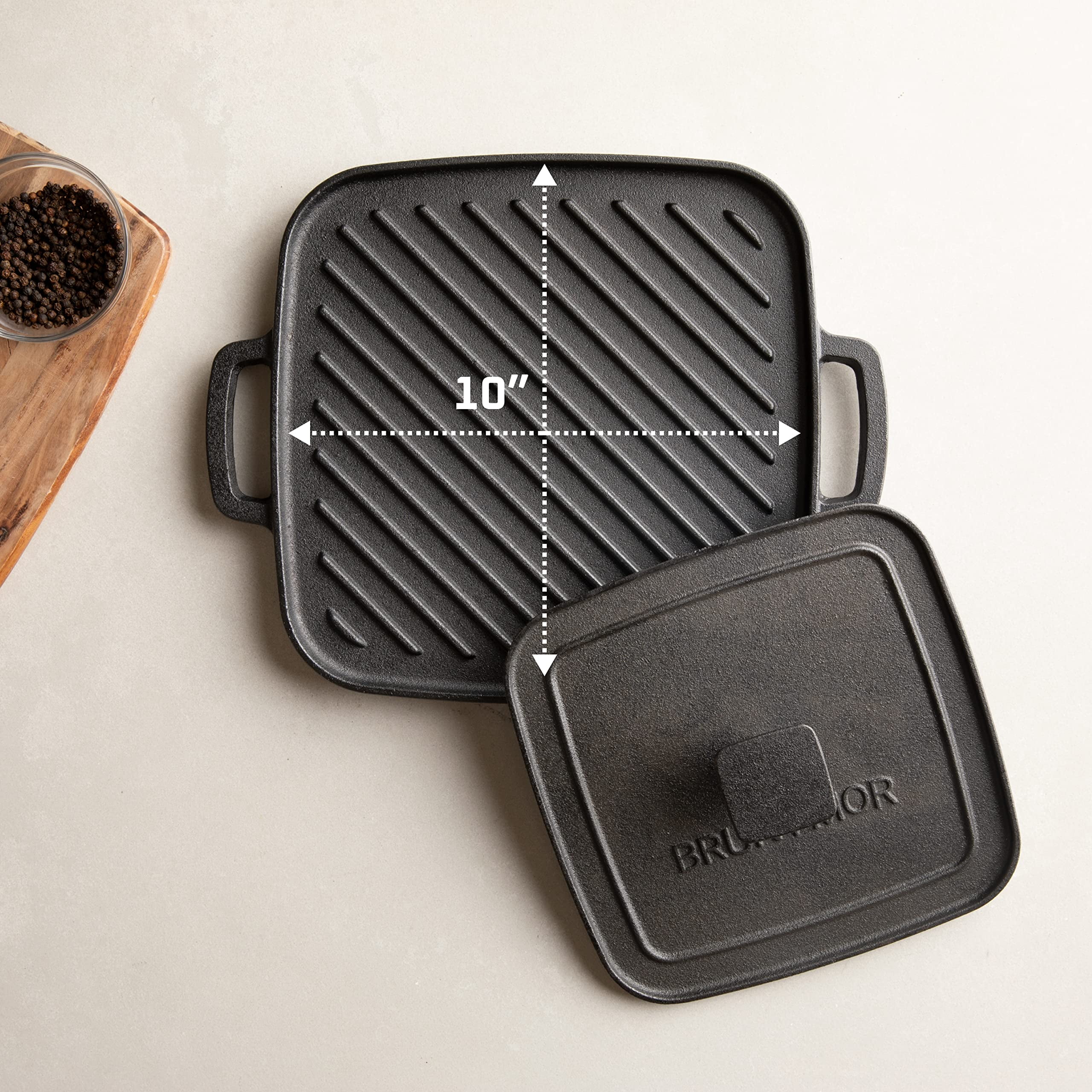 Overmont Pre-seasoned 17x9.8 Cast Iron Reversible Griddle Grill Pan with  handles for Gas Stovetop Open Fire Oven, One tray, Scrapers Included