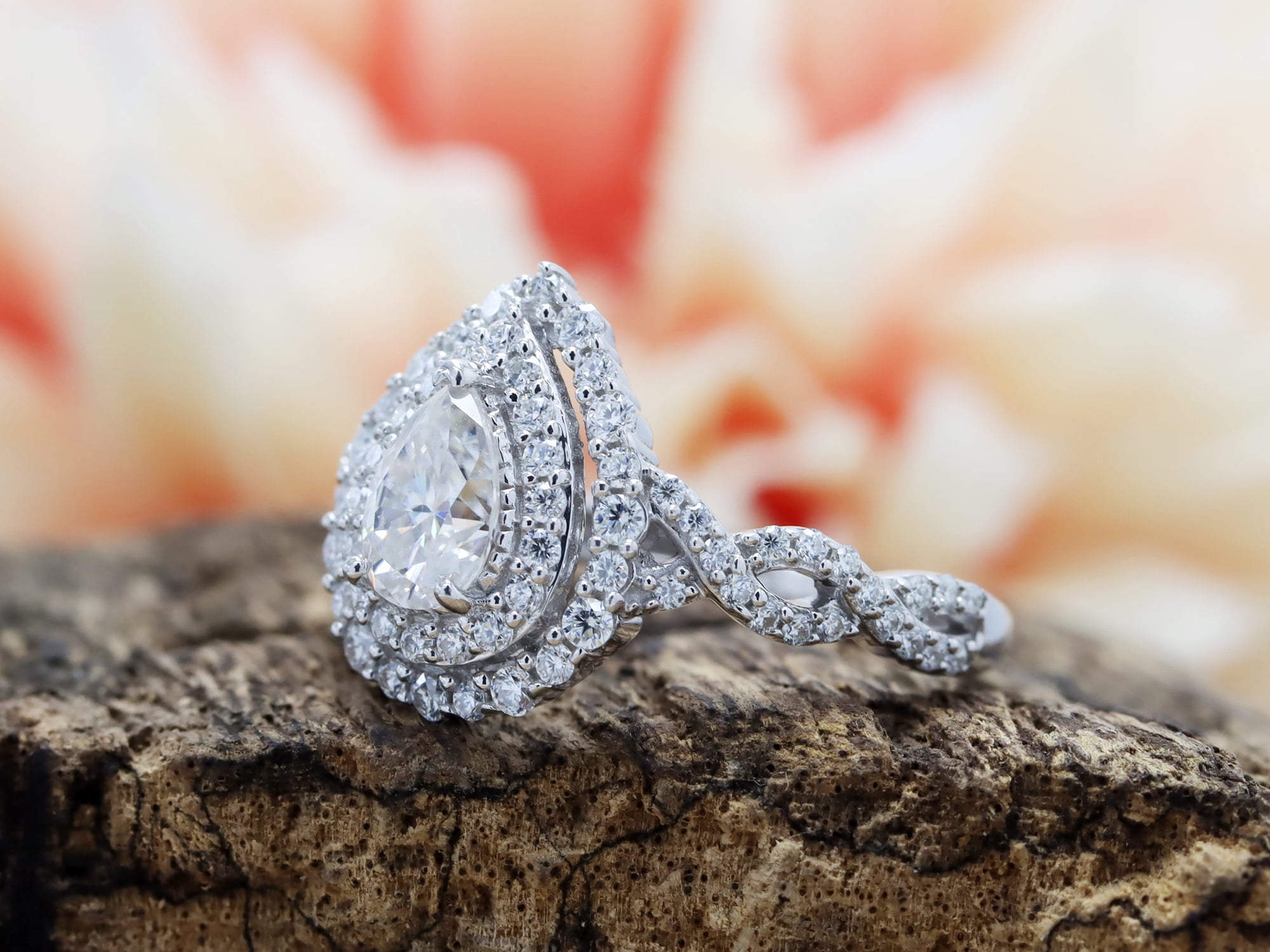 Icy Bi-Color Sapphire Engagement Ring w/ Diamond Halo 14K