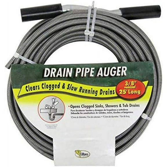 Cobra Drain Auger - Manual, Handle Included - 3/8" x 25'