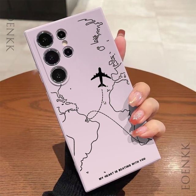 Funda de teléfono de gel de sílice para Samsung Galaxy, S25, S24 Ultra, S23, S22, S21, S20, Ultra FE Plus, Note 10, 20 Lite, ruta de avión