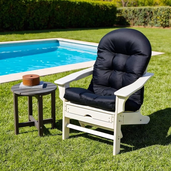 Topcobe Patio Adirondack Chair Cushion with Fixing Straps and Seat Pad, Outdoor Patio Furniture for Balcony Garden Backyard-Black