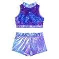 thumbnail image 5 of inhzoy Kids Big Girls 2PCs Gymnastic Dance Outfit Sets Shiny Metallic Crop Top with Shorts,Sizes 6-14 Purple Fish Scales 6, 5 of 7