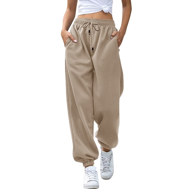 WEAIXIMIUNG Pants for Women with Pockets On The Leg Sweatpants Women Fitness Drawstring Jogging Pants with Pockets Casual Loose Elastic Waist Drawstring Sweatpants