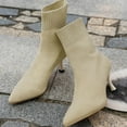 thumbnail image 7 of Cathalem Women's Ankle Boots Female Shoes Adult Womens Boots Leather Lace up Ladies Solid Color Simple Casual Knitted Breathable Socks High Heels Boots Leather Women 11 (White, 7), 7 of 7